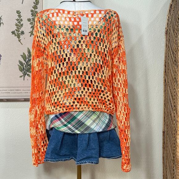 Orange Crochet Wide Long Sleeves Sweater NWT Whimsy Twee Fairy Coastal Grandma M - Picture 2 of 8